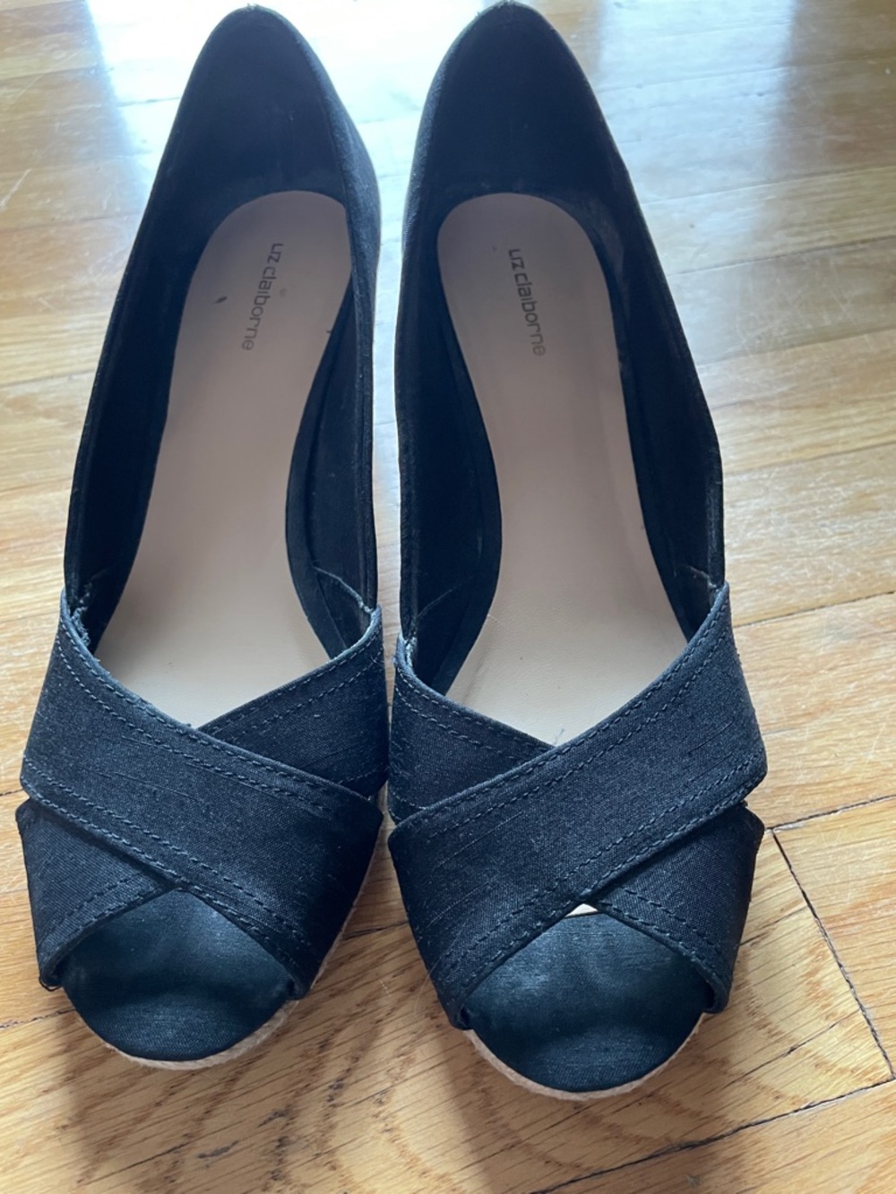 Liz Claiborne Black Crisscross Peep-Toe Wedge Heels - Size 7.5M